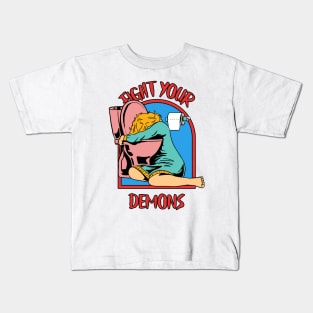 Toilet Nightmare Fight Your Demons Funny pooping Kids T-Shirt